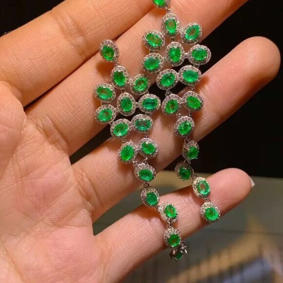 Natural Emerald 925 Silver fashion Earrings - Picture 3 of 4